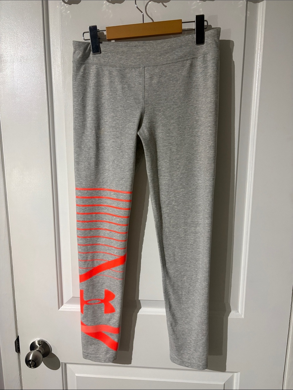 Under Armour Gray Leggings with Neon Coral Stripe Detail